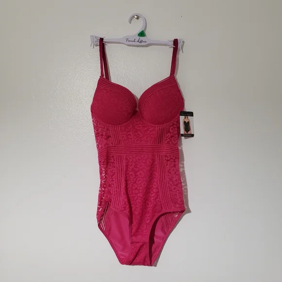 FRENCH AFFAIR Push Up BodySuit Lacey Cheetah Print Pink - Picture 6 of 16
